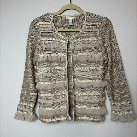 Chico’s Ravishing Ruffles Cardigan Sweater Feminine Sophisticated Size Small - Picture 2 of 7